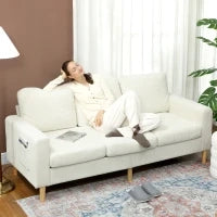 Divano 3 posti in velluto a coste, con cuscini a molle e imbottitura, 192x80x84,5cm, beige