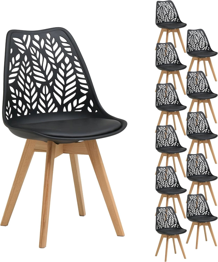 GrandCA HOME Set di 6 sedie da pranzo in stile nordico,sedia imbottita per cucina,sedia per soggiorno,gambe in legno di faggio,schienale traforato,per cucina,soggiorno e sala da pranzo-Bianco