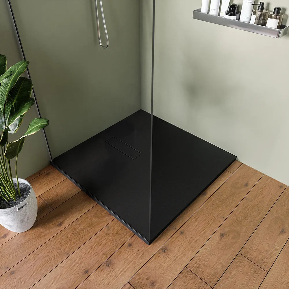 Piatto doccia 90x90 cm in marmoresina nero effeto pietra | Merlera