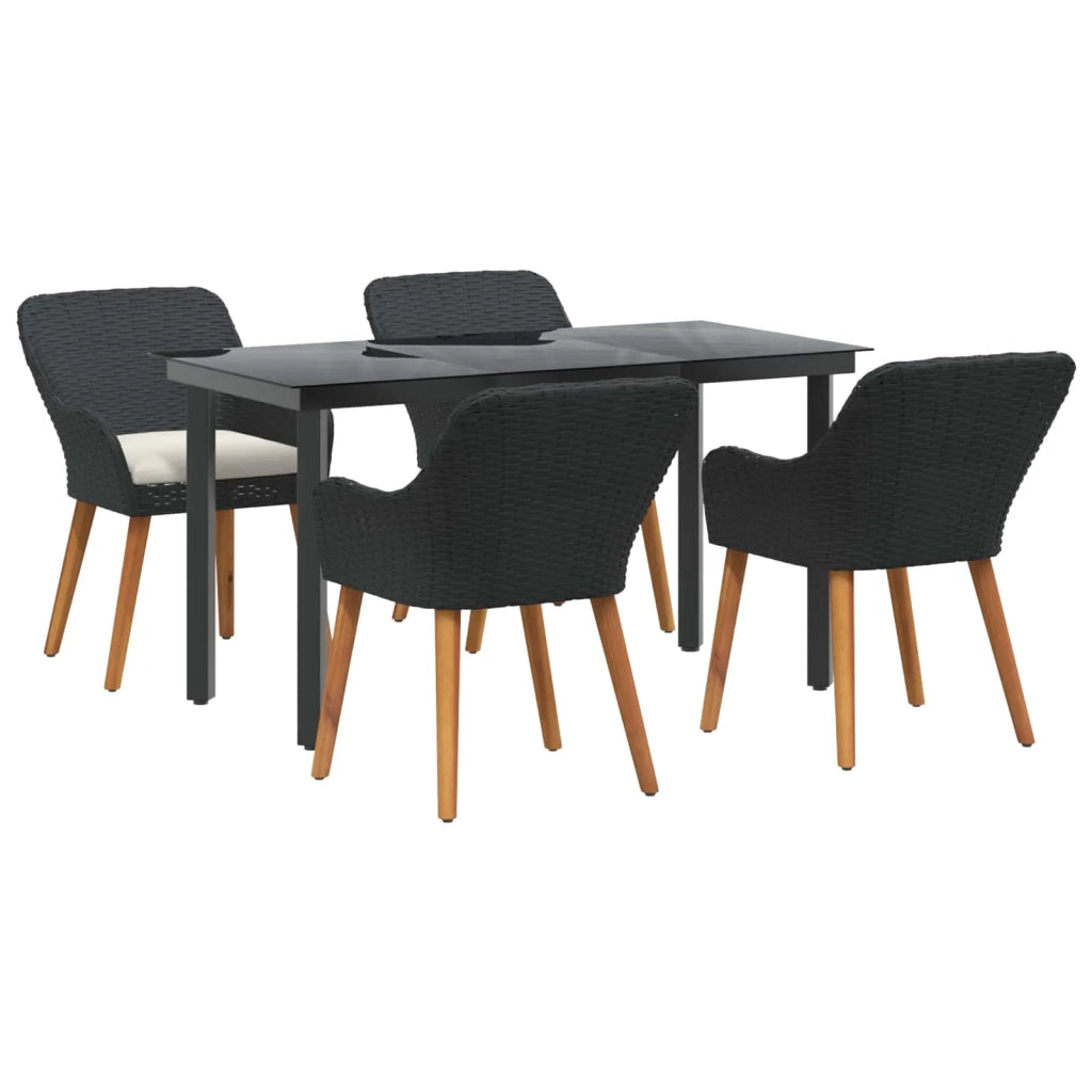 Set da Pranzo per Giardino con cuscino 5 pcs Nero polyrattan 3261672