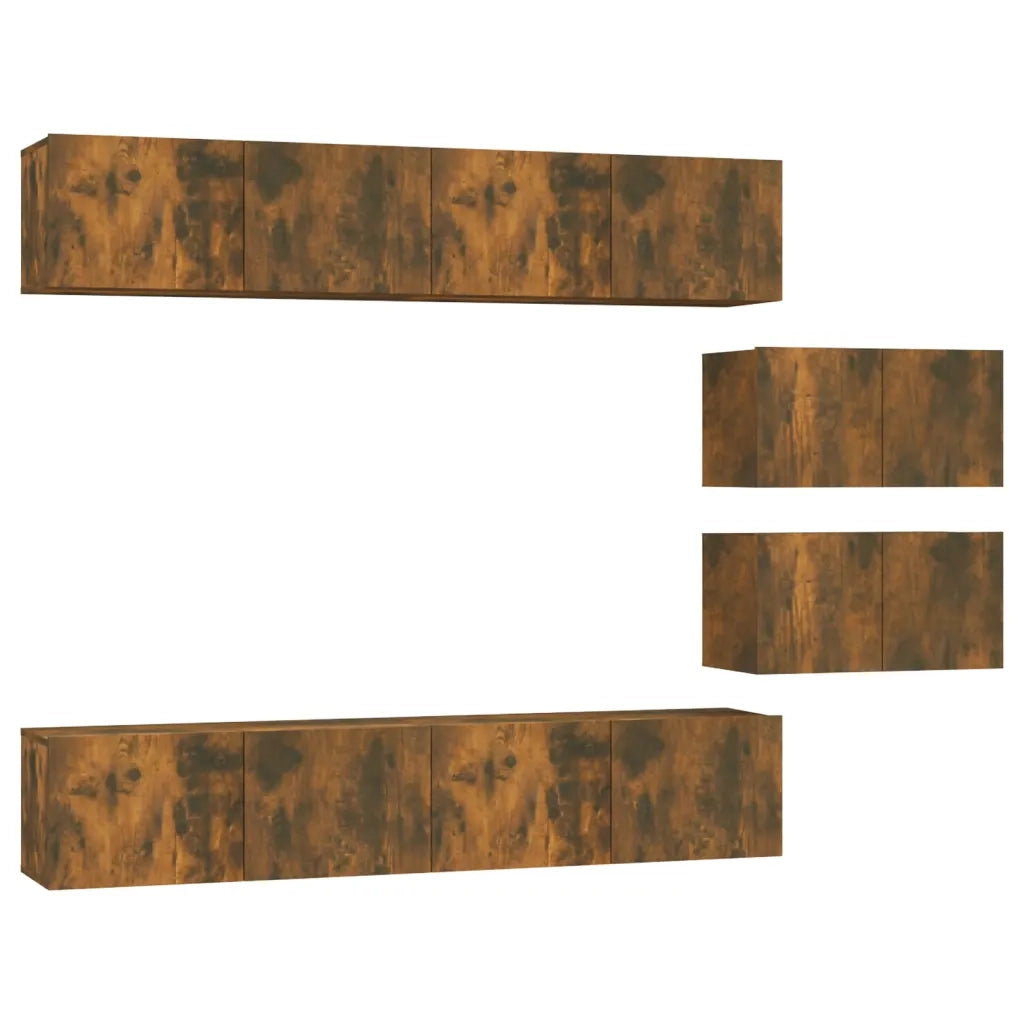 Set di Mobili Porta TV 6 pz Rovere Fumo in Legno Multistrato cod mxl 12130