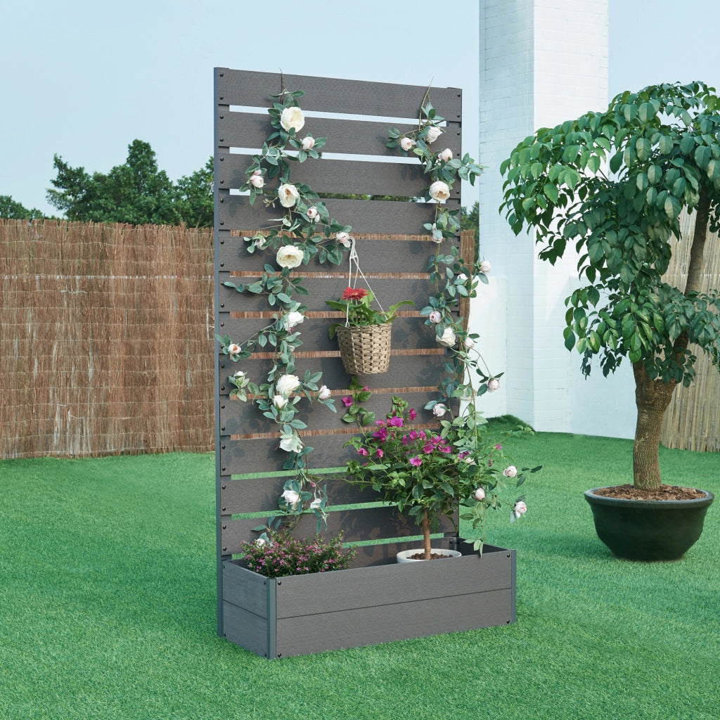 Fioriera con Spalliera Heerde in WPC 180 x 90 x 38 cm Grigio [en.casa]