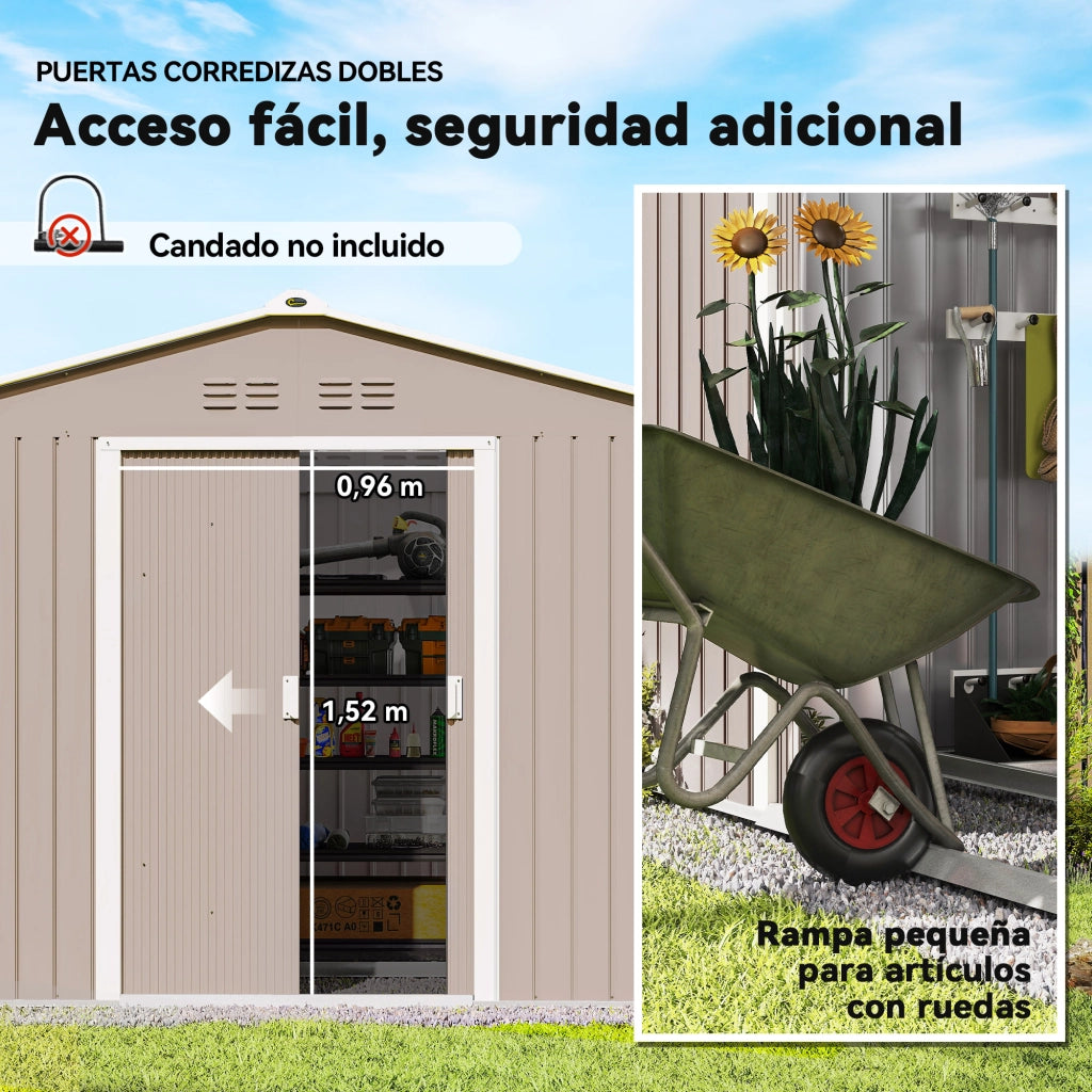 Casetta da Giardino 4,9m2 con Porte Scorrevoli e Finestre ¨C Xylo ¨C 277x195x192cm Grigio Chiaro