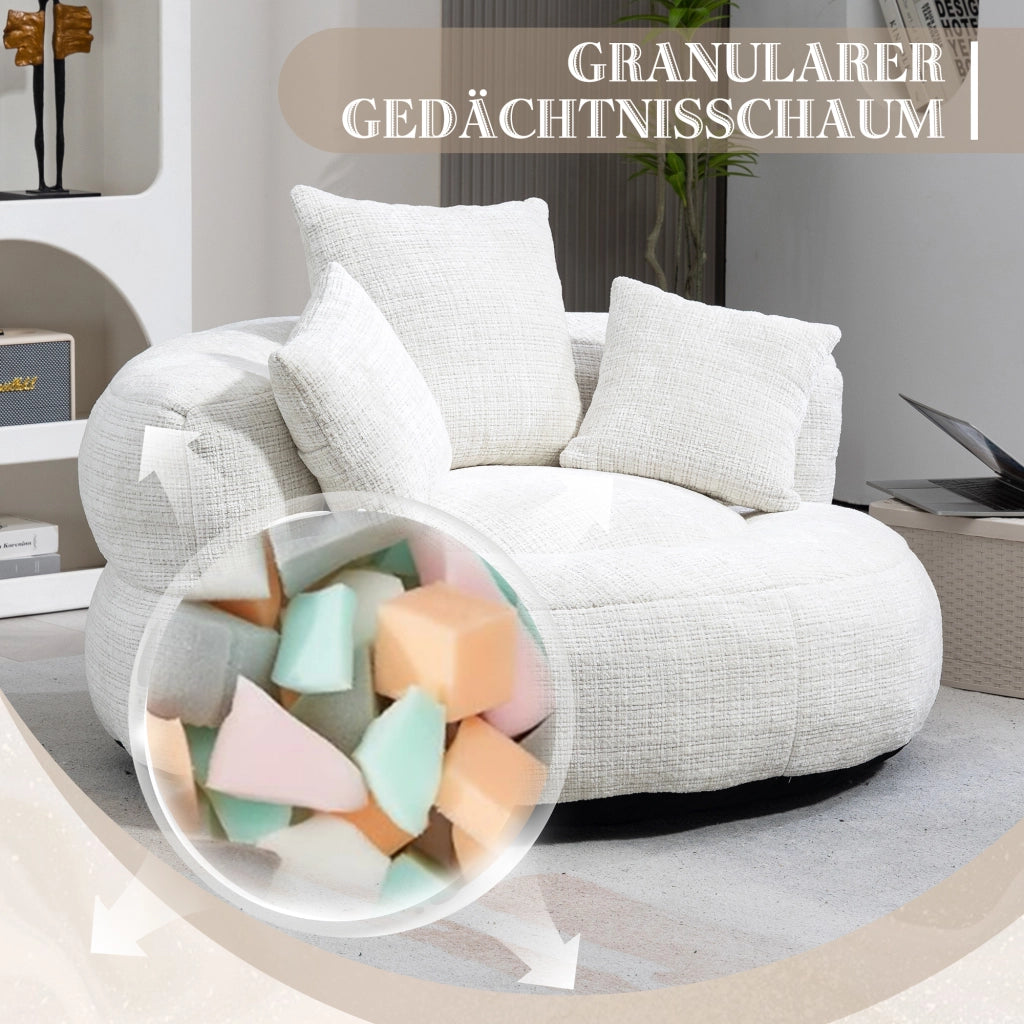 Poltrona Pouf Relax Oversize con Schienale Alto e Braccioli Confortevoli; Seduta Ampia in Ciniglia Beige