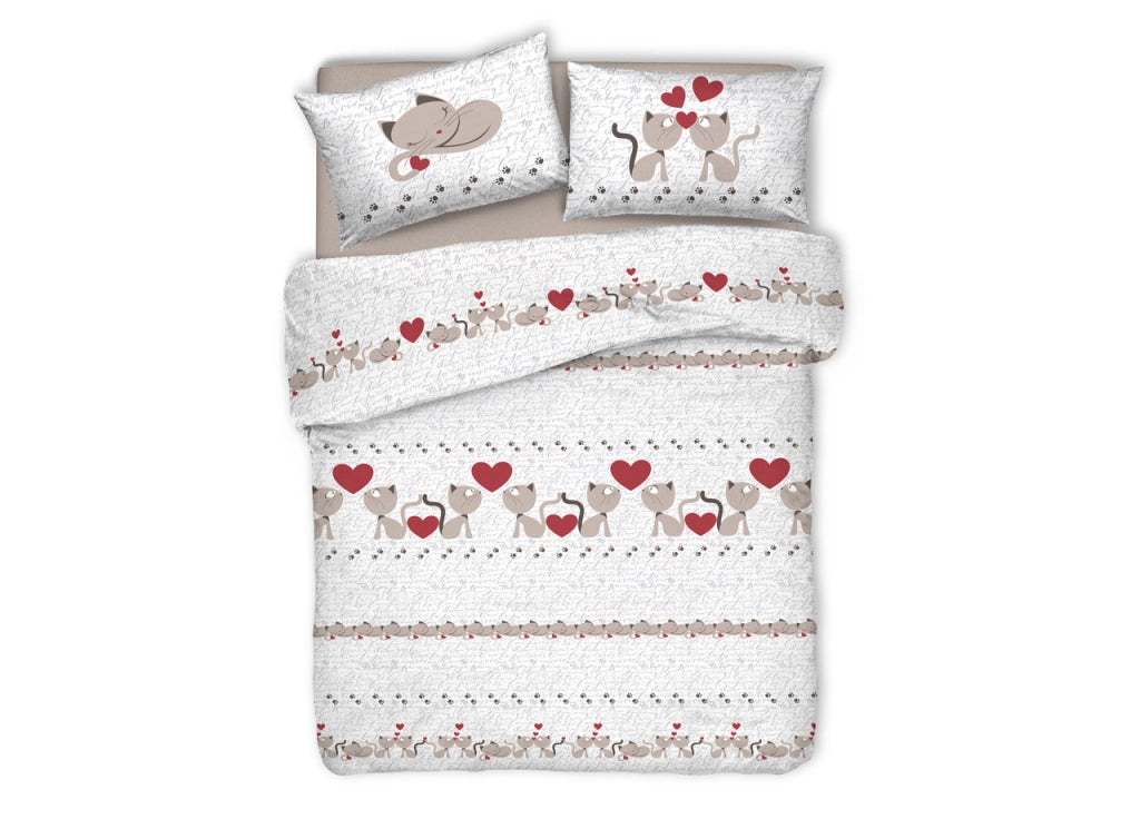 Copripiumino Sacco Piumone Pensieri Delicati Cotone Disegno Gattini - Singolo - Beige