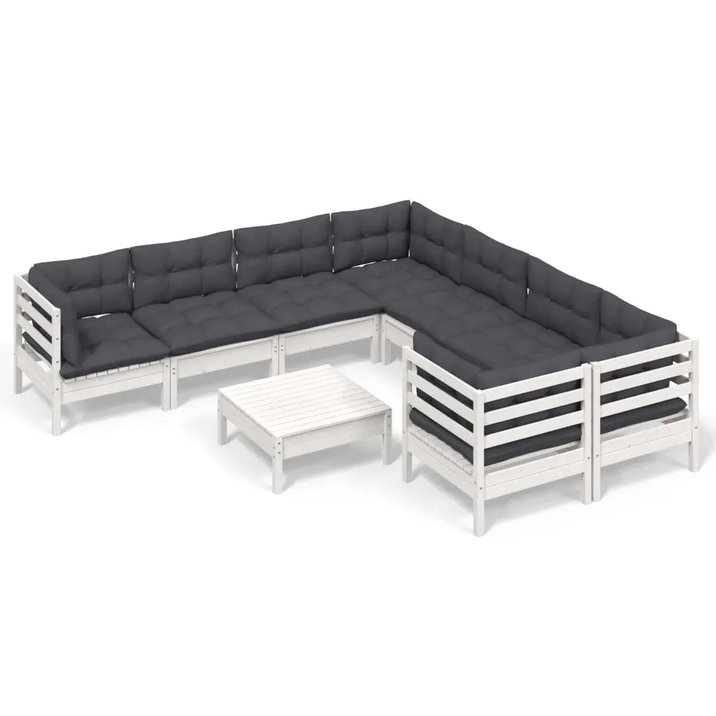 Set Divani da Giardino 9 pz con Cuscini Bianchi in Legno Pino cod mxl 44402