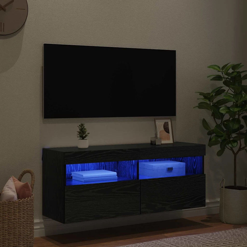Mobile TV da parete con LED Rovere Nero 100 x 30 x 40 cm 882985