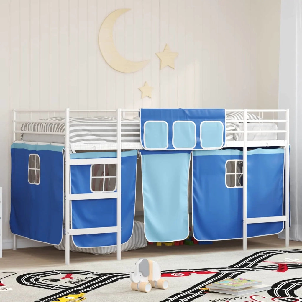 Struttura del Letto Loft per Bambini con Tendine Bianco e Blu 42020816