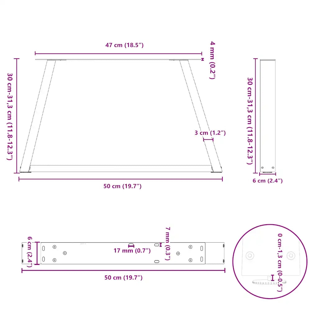 Gambe per Tavolino da Caffè a Forma di V 2 pz Bianche 50x(30-31,3) cm Acciaio 4012529