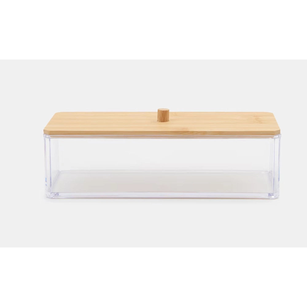 Trade Shop - Contenitore Organizer Per Cosmetici Portatrucchi Trasparente Con Coperchio In Legno 10828 -