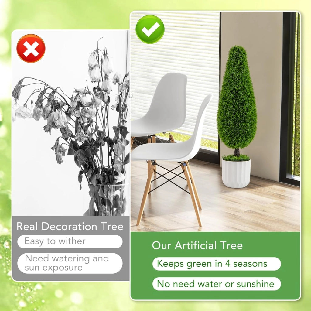 Set di 2 piante artificiali, albero di cedro, 90 cm, in vaso, piante artificiali con foglie di polietilene, come vero albero artificiale, per la casa
