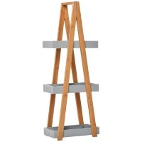 Scaffale Salvaspazio da Bagno in MDF e Bambù, Forma a Piramide con 3 Mensole, Color Legno e Grigio, 30x18x81cm