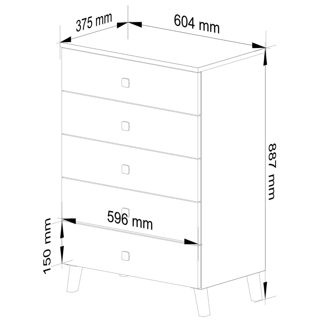 Cassettiera AKORD MOBI color bianco con 5 cassetti L60 x H89 x P37 cm