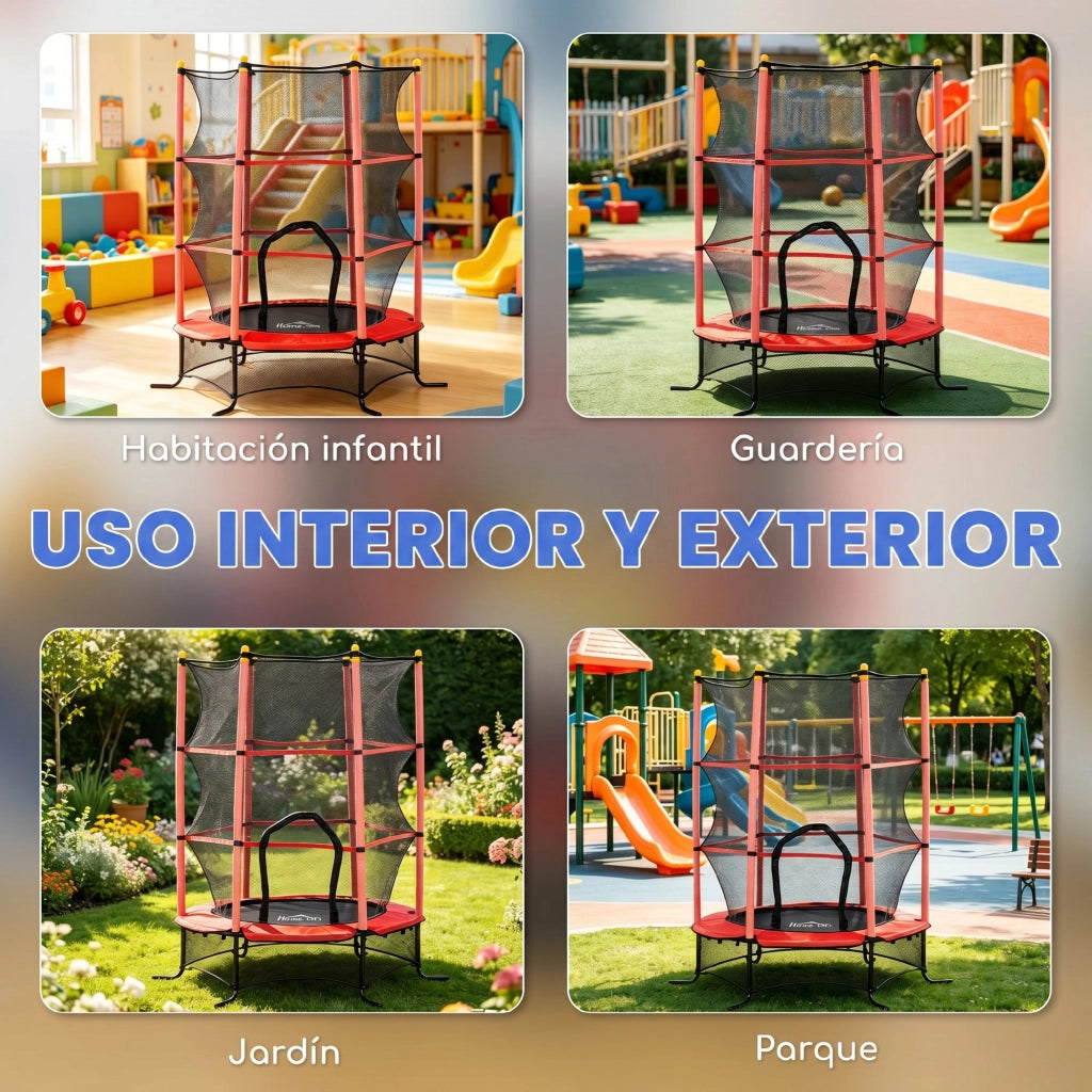 Trampolino per Bambini 163 cm con Rete di Sicurezza ¨C zephmum ¨C Rosso, Acciaio, 50 kg