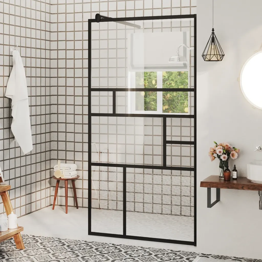 Parete Doccia Walk-in in Vetro Trasparente ESG Nera 80x195 cm 150752