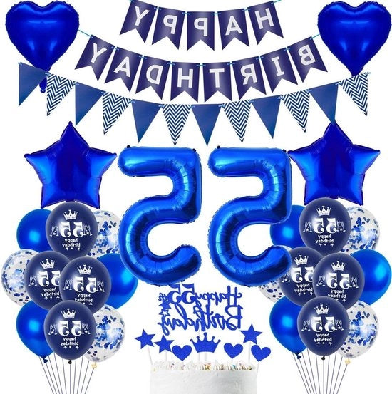 Decorazione di compleanno 55 anni con palloncini blu marino - decorazione per torta uomo donna