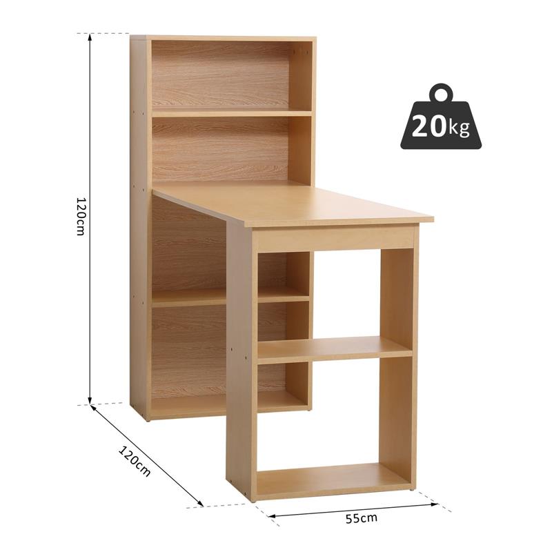 SCRIVANIA MODERNA CON LIBRERIA IN LEGNO NATURALE 120 X 55 X 120 CM