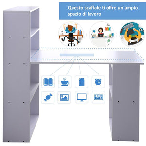 SCRIVANIA MODERNA CON LIBRERIA IN LEGNO 120 X 55 X 120 CM BIANCO