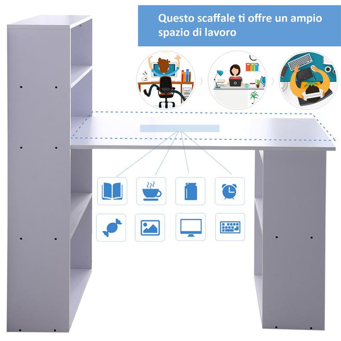 SCRIVANIA MODERNA CON LIBRERIA IN LEGNO 120 X 55 X 120 CM BIANCO