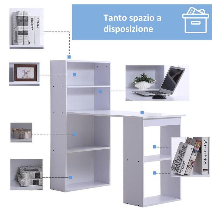 SCRIVANIA MODERNA CON LIBRERIA IN LEGNO 120 X 55 X 120 CM BIANCO