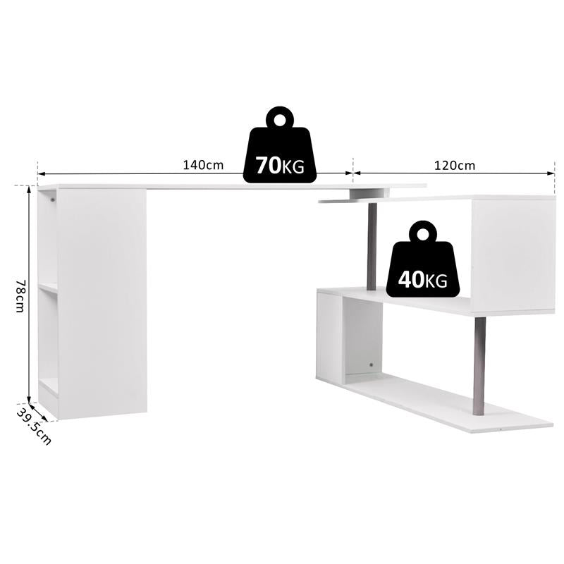 SCRIVANIA MODERNA  ANGOLARE PER PC CON LIBRERIA IN LEGNO BIANCO