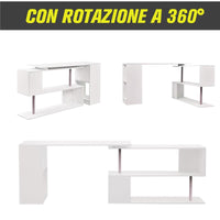 SCRIVANIA MODERNA  ANGOLARE PER PC CON LIBRERIA IN LEGNO BIANCO