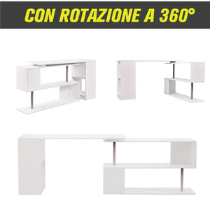 SCRIVANIA MODERNA  ANGOLARE PER PC CON LIBRERIA IN LEGNO BIANCO