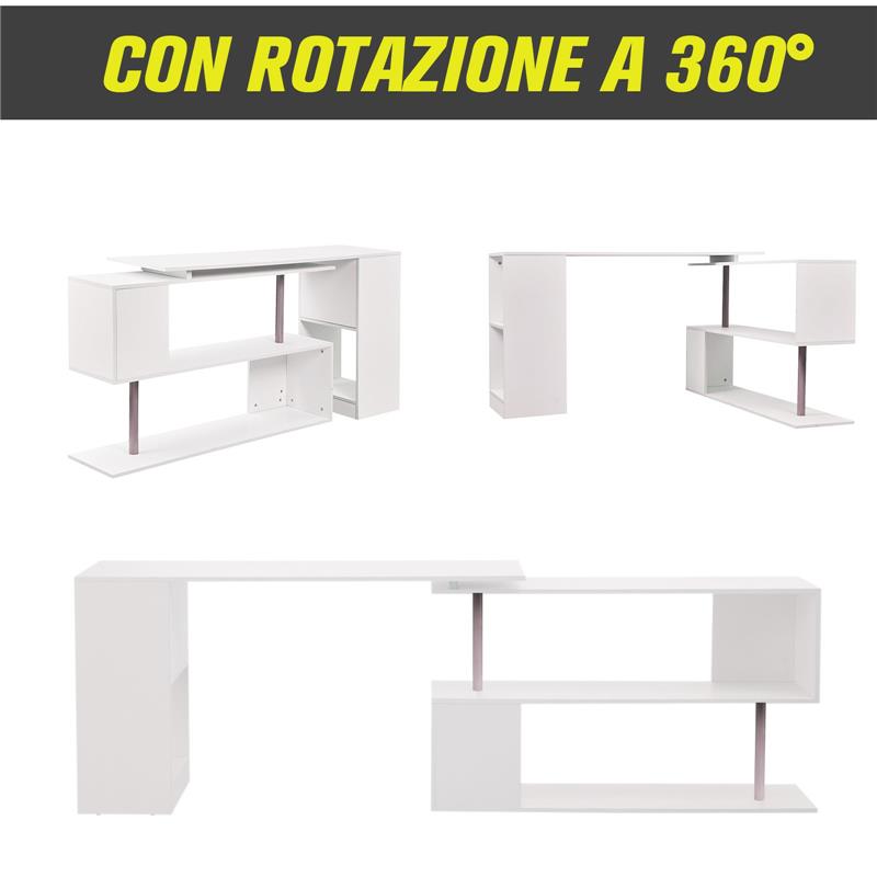 SCRIVANIA MODERNA  ANGOLARE PER PC CON LIBRERIA IN LEGNO BIANCO