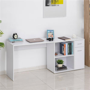 SCRIVANIA ANGOLARE CON CASSETTI ESTRAIBILI E SCAFFALE GIREVOLE BIANCA