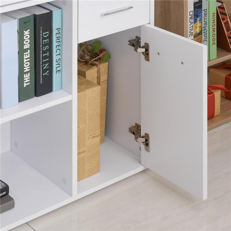 SCRIVANIA ANGOLARE CON CASSETTI ESTRAIBILI E SCAFFALE GIREVOLE BIANCA