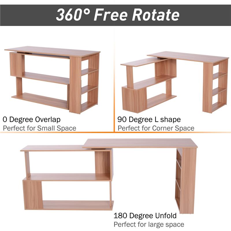 SCRIVANIA AD ANGOLO MULTIPOSIZIONE CON 5 RIPIANI LEGNO 120 X 110 X 74 CM
