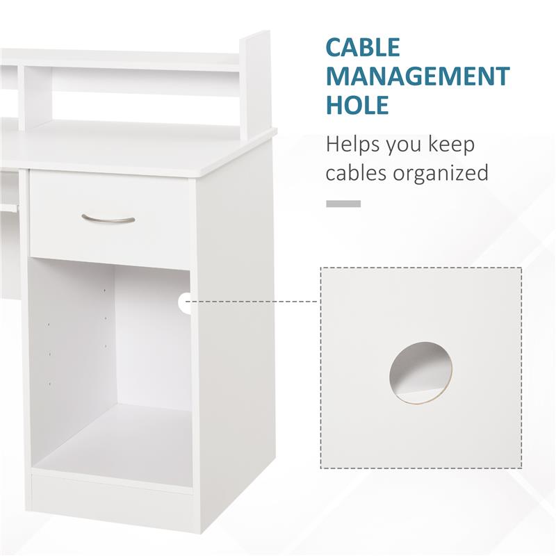 SCRIVANIA COMPATTA PER PC CON RIPIANO TASTIERA ESTRAIBILE IN LEGNO BIANCO
