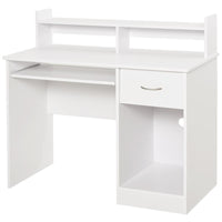 SCRIVANIA COMPATTA PER PC CON RIPIANO TASTIERA ESTRAIBILE IN LEGNO BIANCO