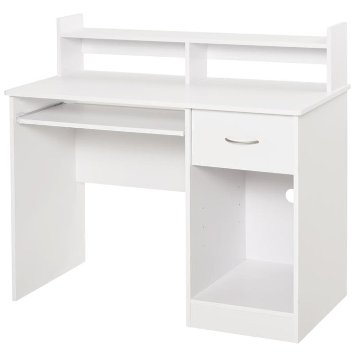 SCRIVANIA COMPATTA PER PC CON RIPIANO TASTIERA ESTRAIBILE IN LEGNO BIANCO