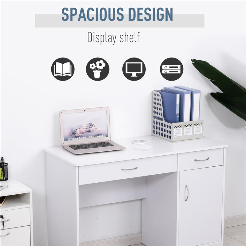 SCRIVANIA DA UFFICIO CON 2 CASSETTI E ARMADIETTO IN LEGNO BIANCO