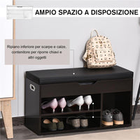 MOBILE SCARPIERA SALVASPAZIO CON PANCA CONTENITORE E VANI APERTI