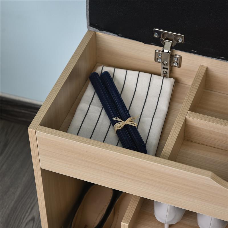 PANCA SCARPIERA IN LEGNO CON SEDUTA IMBOTTITA E SCOMPARTO NASCOSTO 80X30X48 CM