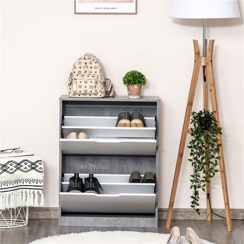 SCARPIERA SALVASPAZIO 2 ANTE PER 8 PAIA DI SCARPE 62.5X24X81 CM GRIGIO E BIANCO