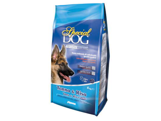 Crocchette tonno e riso Special Dog Monge per cani adulti 4 sacchi 4kg