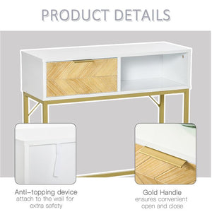 TAVOLINO CONSOLLE DESIGN MODERNO CON CASSETTO IN LEGNO BIANCO E ORO