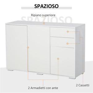 MOBILETTO MULTIUSO 2 CASSETTI E 2 ARMADIETTI APERTURA A PRESSIONE BIANCO