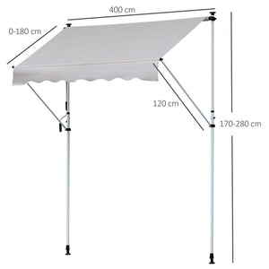 TENDA DA SOLE A BRACCI TELESCOPICA 400 X 120 CM COLORE KAKI E BIANCO