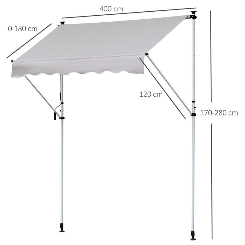 TENDA DA SOLE A BRACCI TELESCOPICA 400 X 120 CM COLORE KAKI E BIANCO