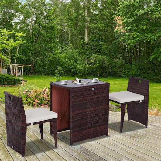 SET TAVOLINO E SEDIA IN RATTAN E FERRO 3 PZ CON CUSCINO MARRONE E NERO