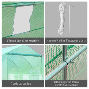 SERRA DA GIARDINO 3.5X3X2 M SERRA CON TETTO A SPIOVENTE IN PE PER PIANTE VERDE