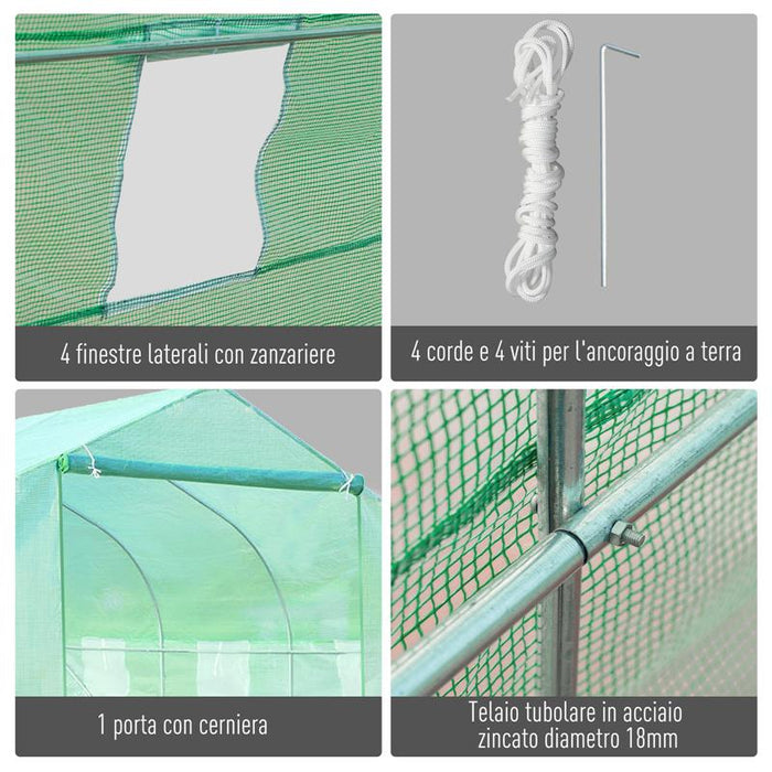 SERRA DA GIARDINO 3.5X3X2 M SERRA CON TETTO A SPIOVENTE IN PE PER PIANTE VERDE