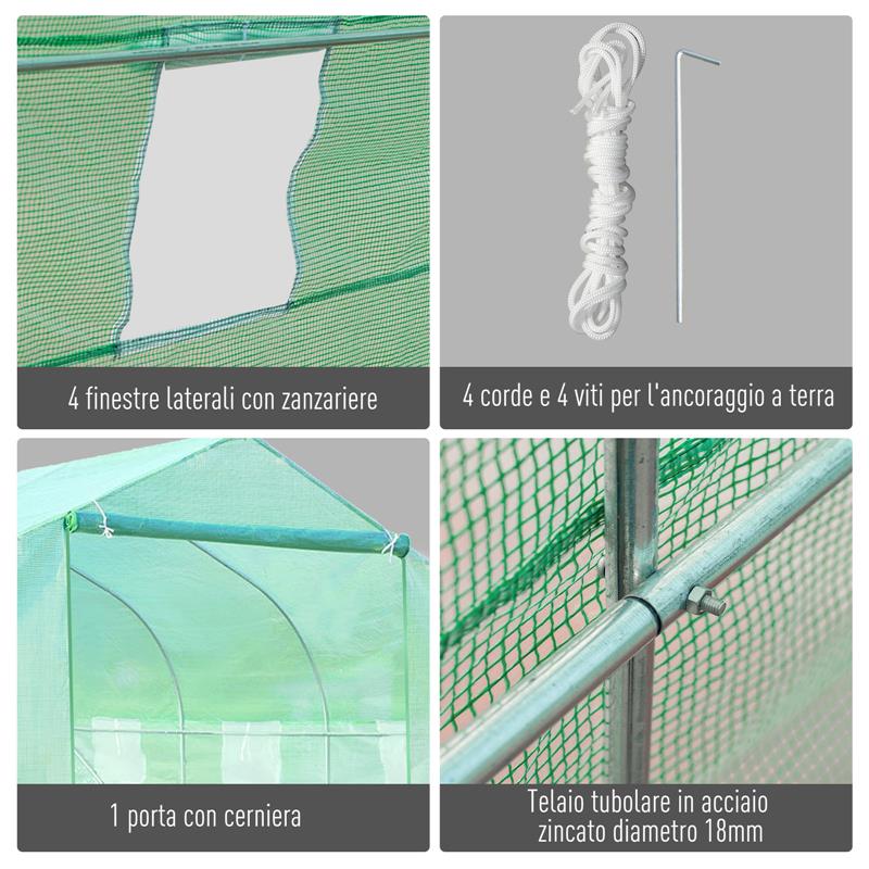 SERRA DA GIARDINO 3.5X3X2 M SERRA CON TETTO A SPIOVENTE IN PE PER PIANTE VERDE