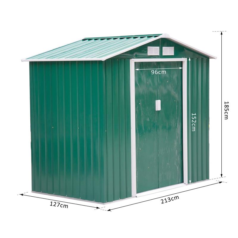 CASETTA DA GIARDINO PER UTENSILI  IN LAMIERA DI ACCIAIO 213 X 127 X185CM VERDE