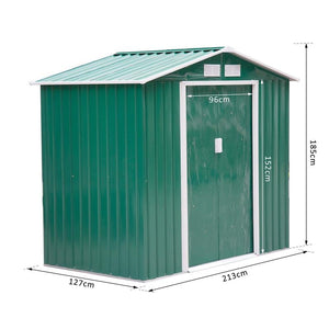 CASETTA DA GIARDINO PER UTENSILI  IN LAMIERA DI ACCIAIO 213 X 127 X185CM VERDE