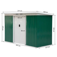 CASETTA PORTA ATTREZZI DA GIARDINO VERDE IN LAMIERA DI FERRO 277 X 130 X 173 CM